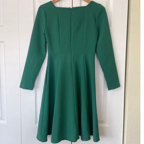 Gal Meets Glam Green Holly Square Neck Long Sleeve Fit & Flare Dress • Size 2 ⬇️ - Picture 3 of 3